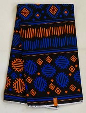 African Print Fabric/ Ankara - Black, Blue, Orange 'Gbehan', YARD or WHOLESALE