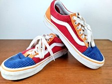 Vans Old Skool Shoes Sneakers Size 4 Color Block Red Blue Orange Corduroy