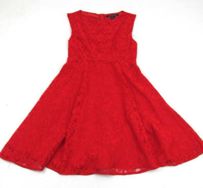French Connection Women's Size 6 Red Fit & Flare Lace Covered Sleeveless Dress