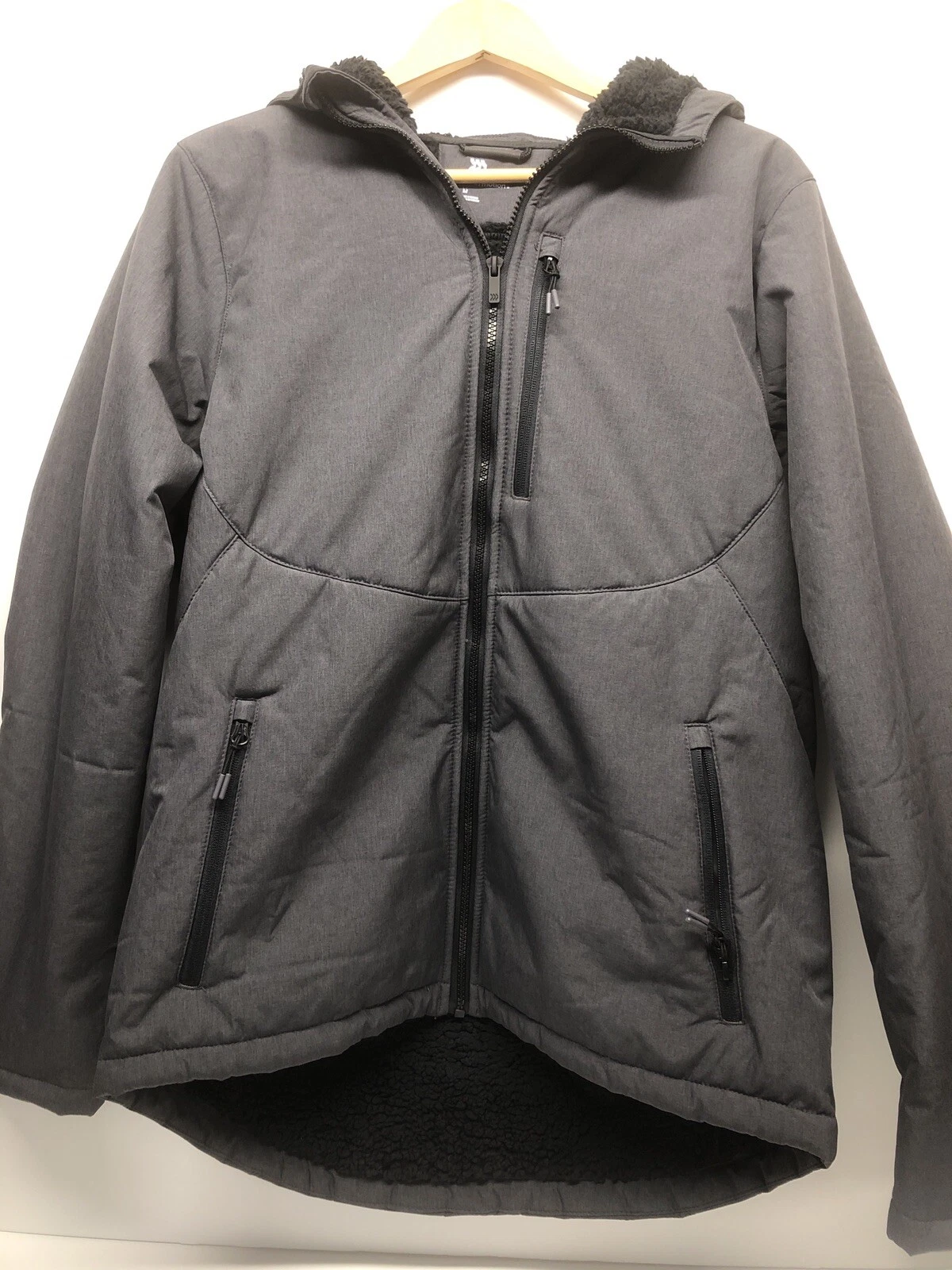 All in Motion Men's Size Med Soft Shell Hooded Sherpa Jacket - Gray