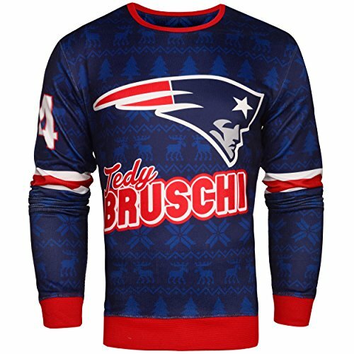 Мужской свитер NFL Mens New England Patriots Теди Бруски #54, игрок в отставке, Уродливый свитер