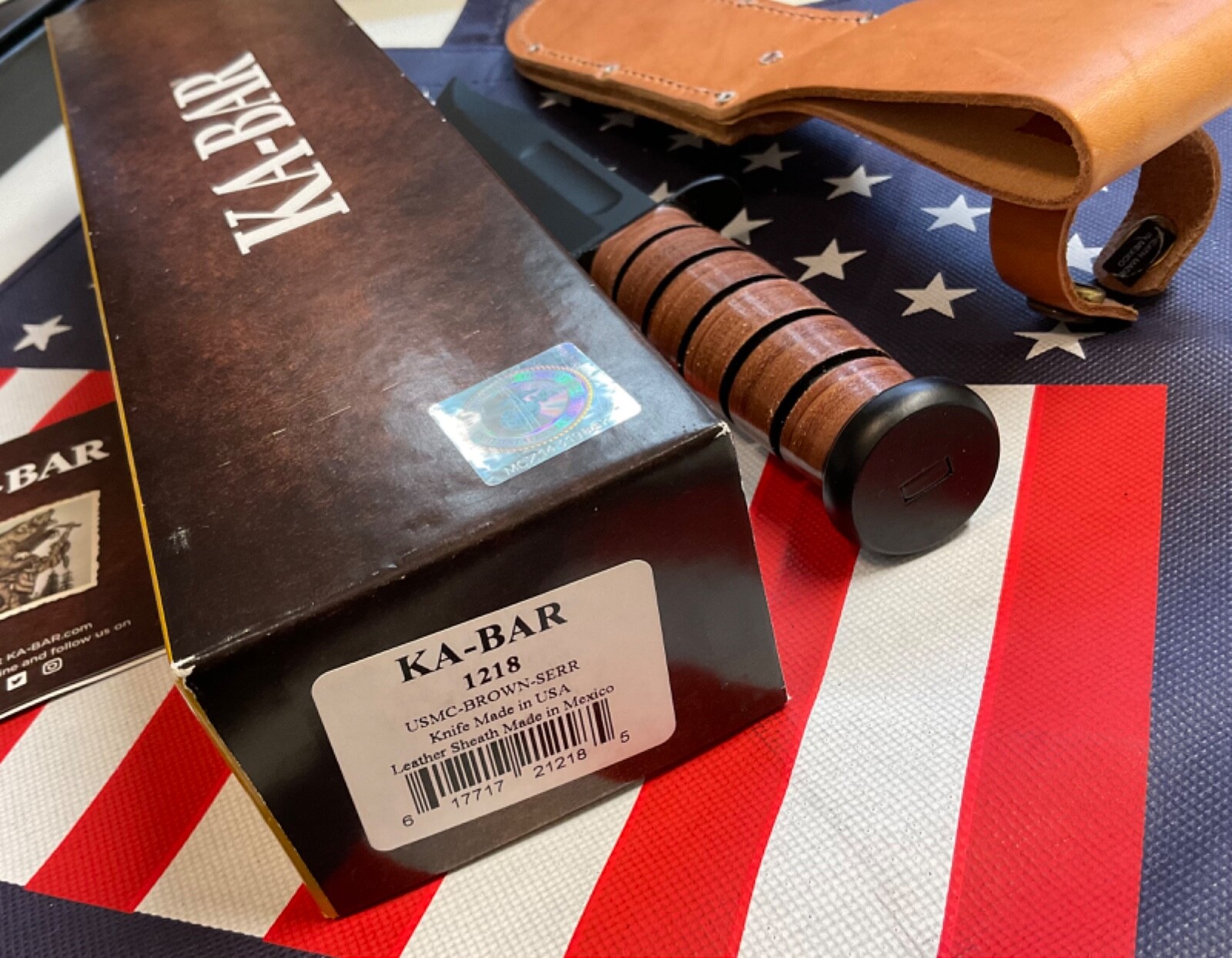 Kabar USMC Fighter Serrated Carbon Steel Leather Fixed Blade Knife