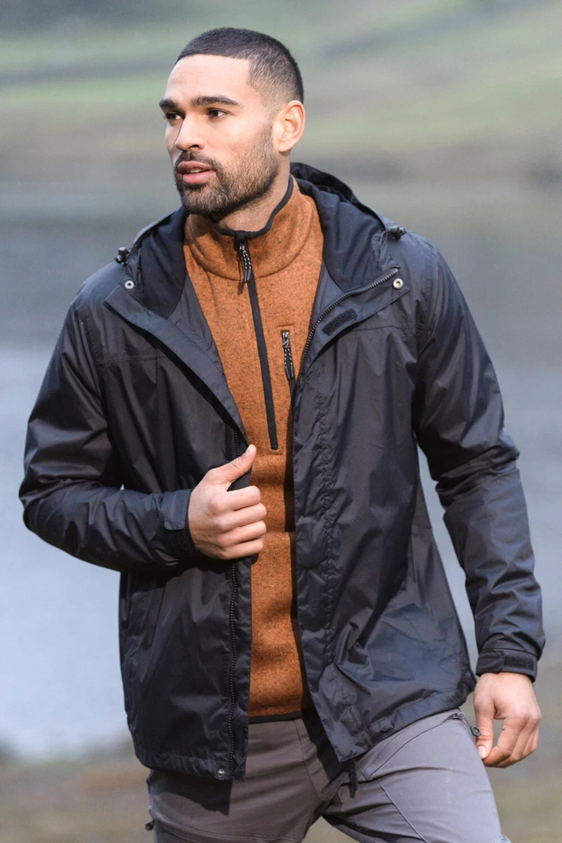 Mountain Warehouse Mens Waterproof Jacket Lightweight Zip Pockets Cagoule Coat