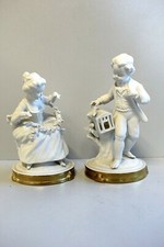 COPPIA FIGURA CERAMICA Biscuit Unter Weiss Bach DAMA CAVALIERE GERMANY EPOCA 900