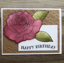 Card Set Of 4 Stampin Up Real Red Rose Embossed HAPPY BIRTHDAY
