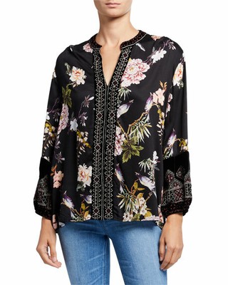 johnny was claude velvet peasant blouse
