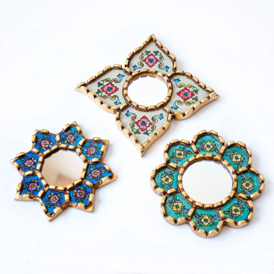 Small Accent Wall Mirror set 3, Decorative Colorful mirror of 6" for room decor - Image 4 of 4