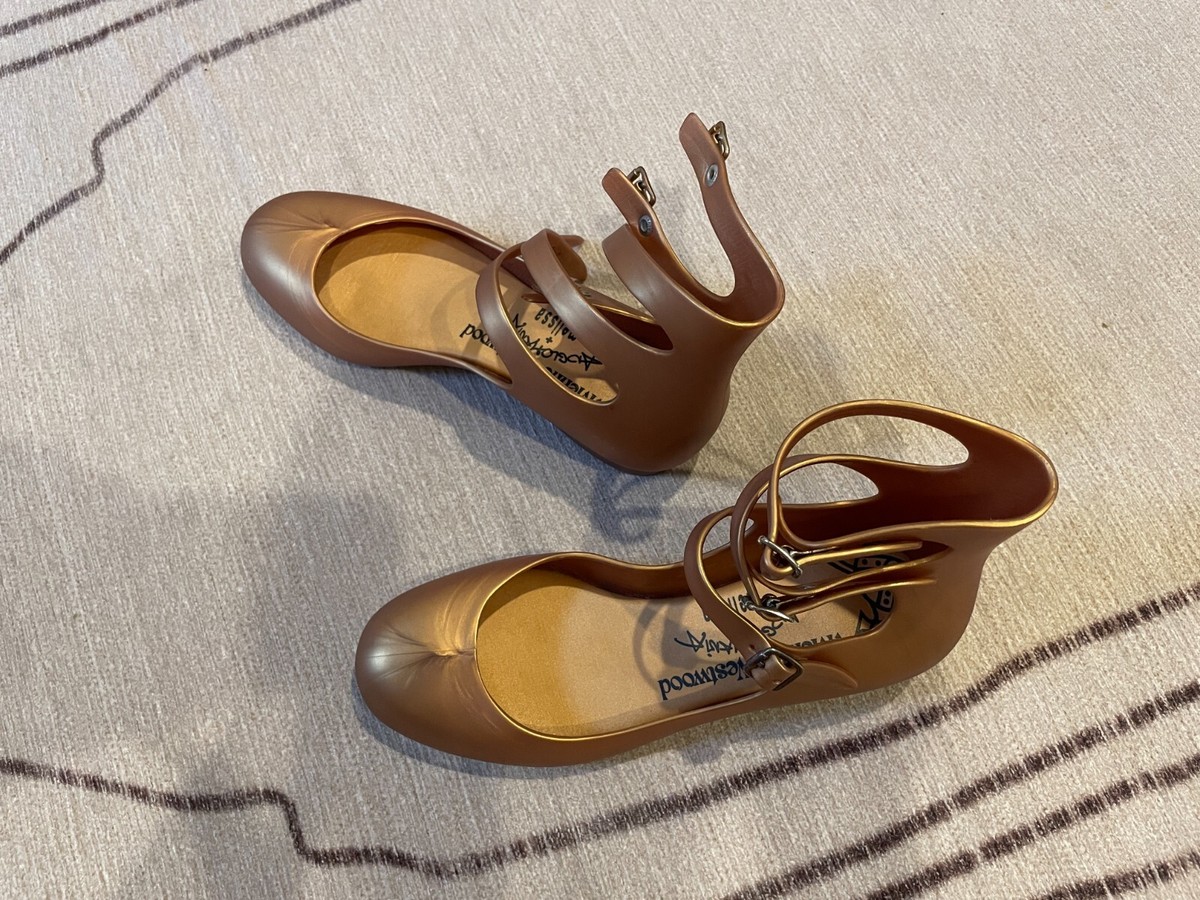 VIVIENNE WESTWOOD Anglomania x Melissa Gold Jelly 3 Strap Ballet