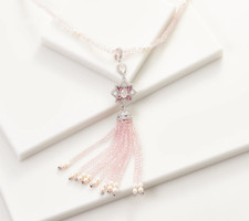 Sterling Silver Gemstone & Cultured Pearl Tassel Enhancer & Bead Necklace