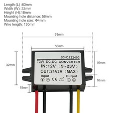 DC Step-Up Converter 12V to 24V DC Converter 3A Voltage Regulator PowerConverter