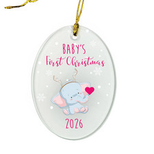 Baby's First Christmas 2026 Ornament Pink Elephant 3.75x2.75in