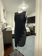 Tommy Hilfiger Women’s Sheath Dress Black White Asymmetrical Hem Sz 12 (A0132)
