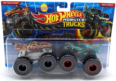 Hot Wheels Monster Trucks HW Tiger Shark & Mega-Wrex Demolition Doubles
