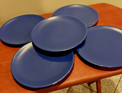 IKEA OF SWEDEN COBALT BLUE STONEWARE SET OF 5 SALAD PLATES