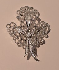 Vintage Gerry’s Large Silver Tone Filigree Scrollwork Large Floral Brooch Pin