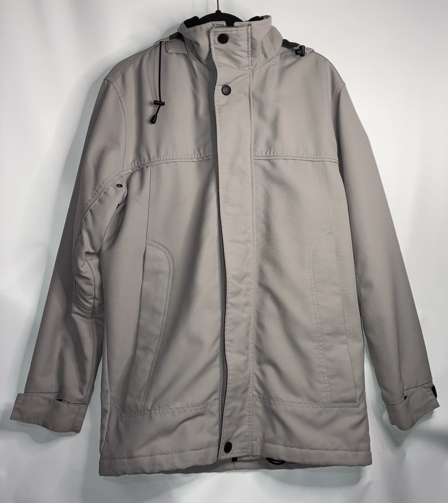 Roundtree & Yorke Jacket Size Small Grey Hooded Full-Zip Quilted Black Lining