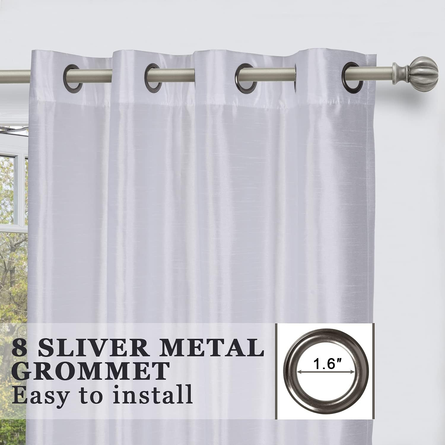 2 - Piece Semi Sheer Faux Silk Grommet Curtains Window Panels for Home Living Ro