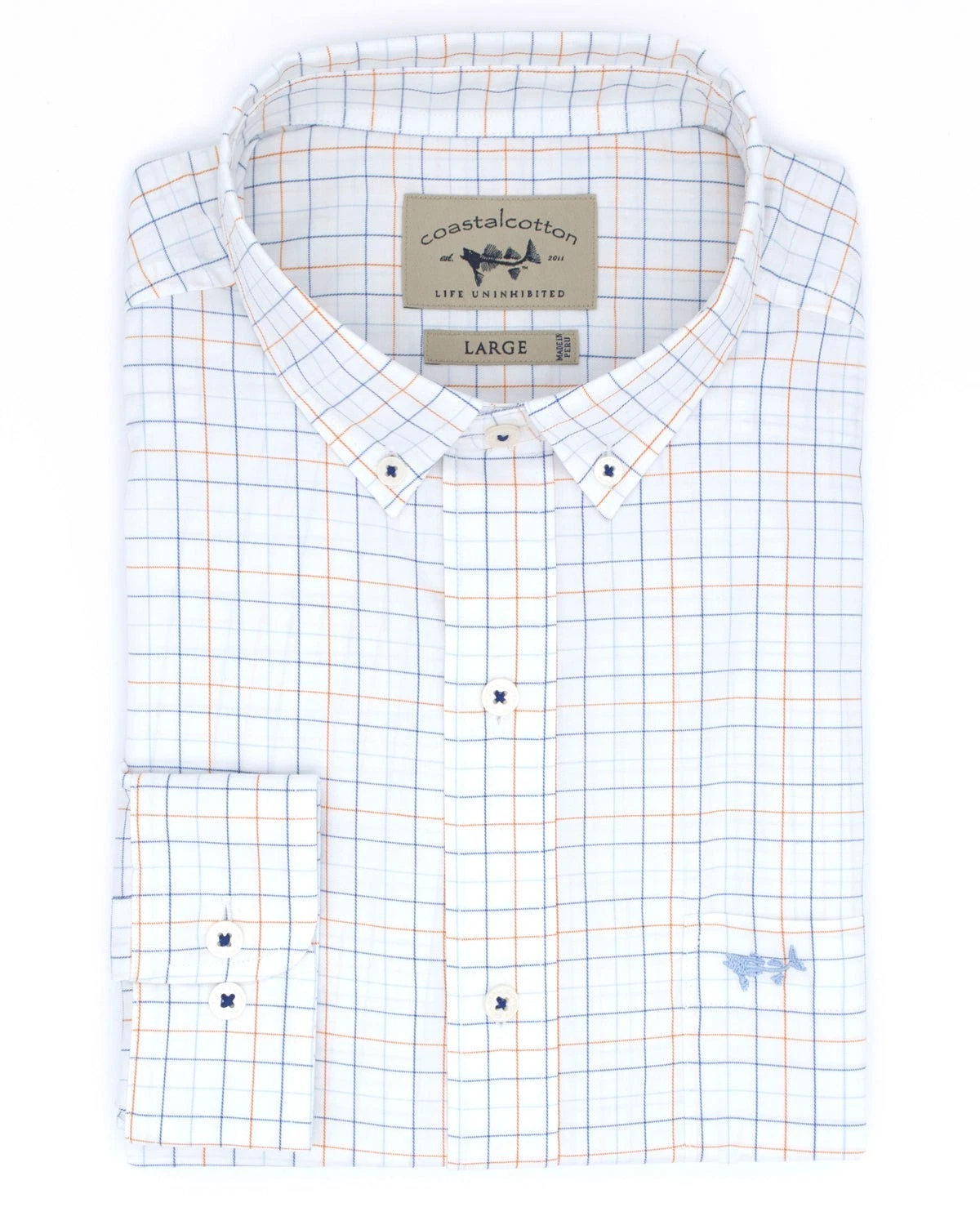 Coastal Cotton - Men's Woven LS Button Down Sport Shirt - Island Check - Medium