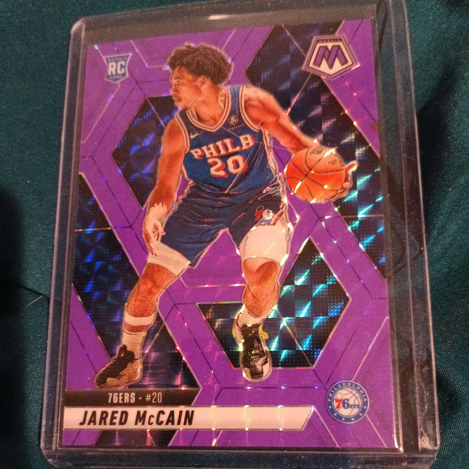 2024-25 Mosaic Jared McCain #228 (RC) Purple Fluorescent /249-Phi 76ers