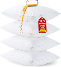 Set of 4 Pillow Protectors with Zipper Standard Size, Bed Bug and Dust Mite Proo