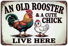 Rooster and Chick Tin Metal Signs Home Décor Vintage Chicken Coop Print Aestheti