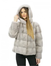 Pelliccia zaffiro visone orizzontale 50 cappuccio foderato pelliccia manica l...