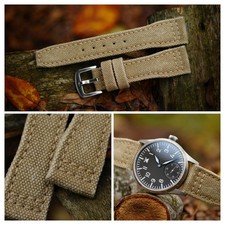 Cinturino orologio 22/18 fatto a mano beige sabbia laminato tela IWC *Ready-Made US-DutyPaid