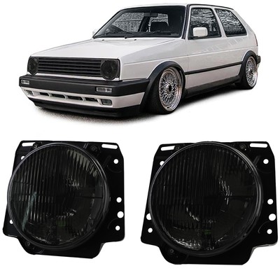Scheinwerfer H4 Schwarz Smoke geriffelt mit Fadenkreuz für VW Golf 2 83-91