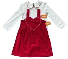 Gymboree Girls 5 5T Jumper Dress Red Velvety Heart Jumper Dress  White Top NWT
