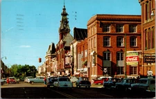 Postcard Chillicothe Ohio Paint and Main Sts Coca Cola Bank Drug Store Vtg Autos