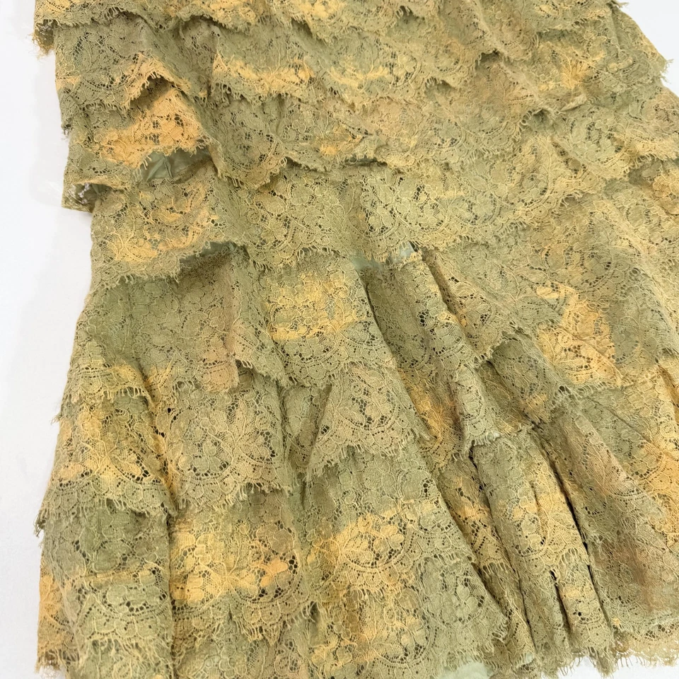 David Meister Skirt Womens 10 Green Lace Silk Lined Ruffle Tiered Dressy New - Image 2 of 4