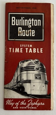 Burlington Route Way of the Zephyrs System Time Table 1958  West Coast