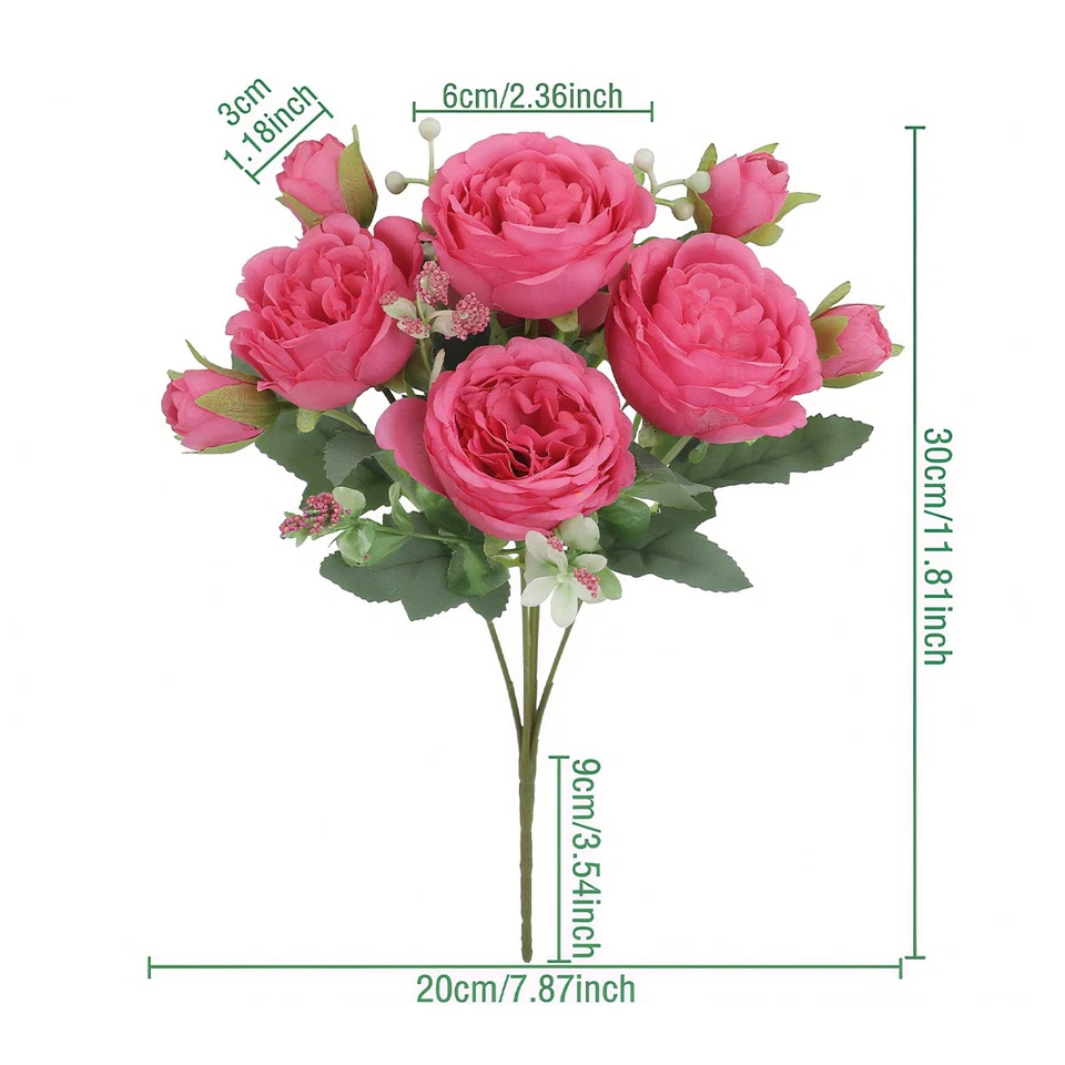 9 Cabezas Seda Peonía Flores Artificiales Boda Ramo Hogar Fiesta Exterior Decoración Foto 3 de 4