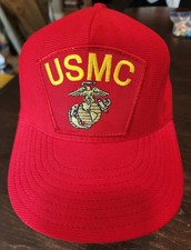 Vintage USMC United States Marine Corps Red Snapback Hat Adjustable