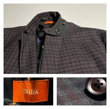 Tallia Dark Check Blazer Jacket Throat Latch Wool Poly Modern Slim 46 (44*)