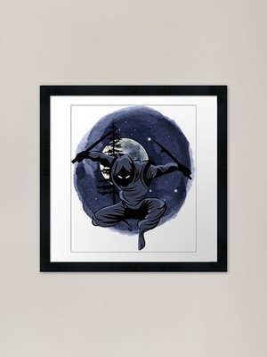 Shadow Ninja Under Full Moon Gerahmtes Gerahmtes Wandbild Poster Leinwanddruck Bild