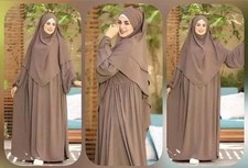 Women Modest Jilbab Khimar Set Islamic Muslim Dress Long Sleeve Multiple Colors