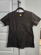 WonderWink WonderFlex Women's Small 4-Pocket STRETCH Black V-Neck Scrub Top