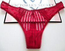 VICTORIA'S SECRET Thong Panty Sheer Heritage Red Lacquer S M L XL Lace Mesh Dot
