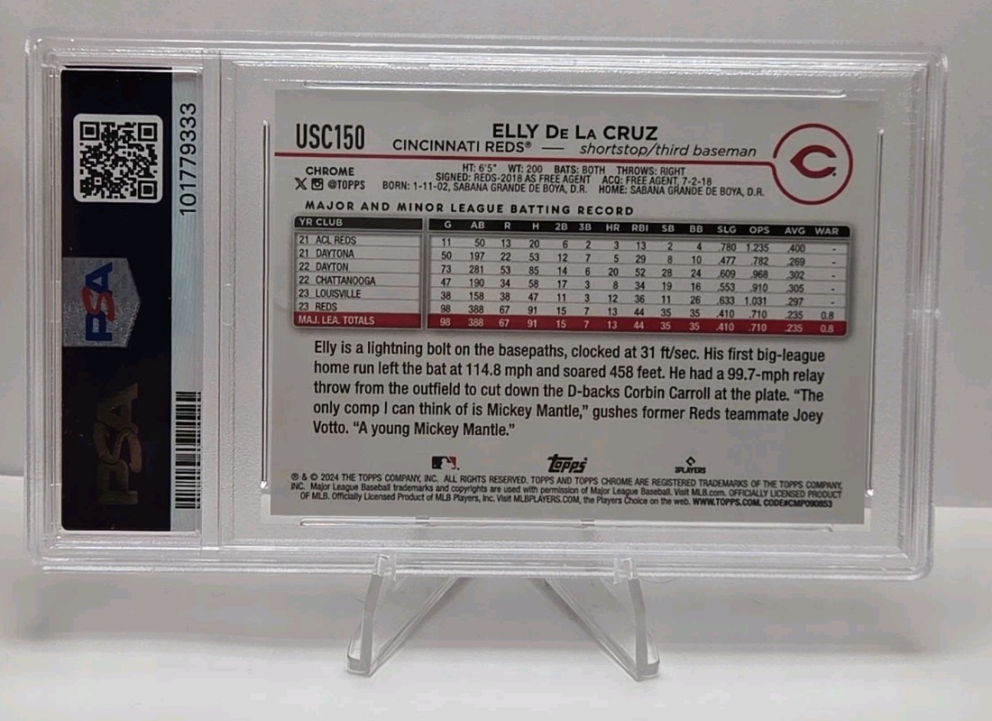 2024 Topps Chrome Update Elly De La Cruz Green Speckle /99 (RC) #USC150 PSA 9 view 2
