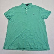 RALPH LAUREN Polo Shirt XXL Green Mens Slim Fit Stretch Mesh Cotton Casual Shirt