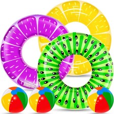 6 Pack Inflatable Pool Floats, 3 Pcs Inflatable Fruits Swim Tubes Rings 3 Pcs