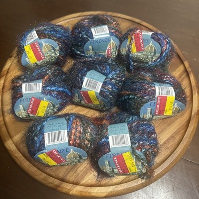 LOT OF 8 Plymouth Yarn FIRENZE BOUCLE Color 117 Italy Orange Blue Vintage NEW 
