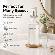 Spa Style Clear Glass Mouthwash Dispenser Set 12 oz Pour Spout