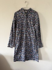 Boden Dress Floral Blue Knee Length Tea Dress Ruffle Neck Size 12 High Neck