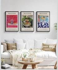 Henri Matisse Framed Wall Art Set of 3 Large 16“x24” Prints, Modern Abstract