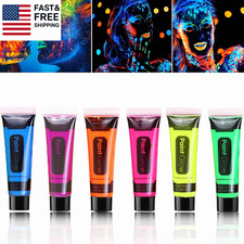 6 Pcs Glow in the Dark Face Body Paint,Blacklight Neon Face Body Paints,Easily
