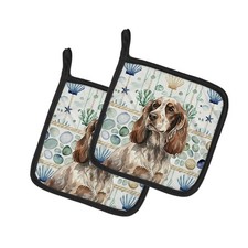 Caroline's Treasures Liver Roan English Cocker Spaniel Sea Glass Pair Potholders