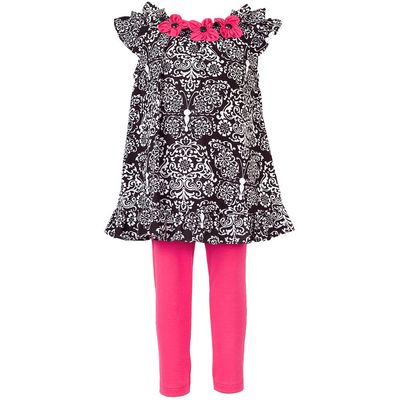 NWT Rare Editions Too Baby Girls Floral Top Pink Leggings Set 3T Black  White