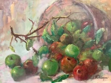 Original Impressionism Oil Painting 16x20”Apple Still Life Signed
